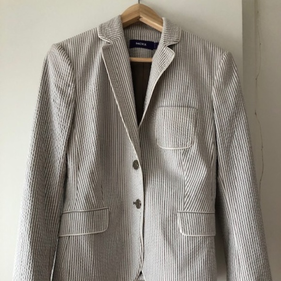 Mexx seersucker grey-taupe pinstripe blazer jacket - Picture 4 of 9